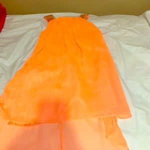 Orange, Glitter striped girls dress